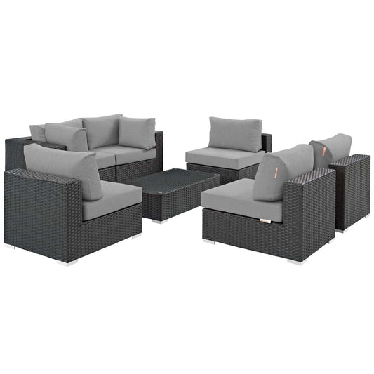 Sojourn 7 Piece Outdoor Patio Sunbrella® Sectional Set Canvas Gray EEI-1883-CHC-GRY-SET