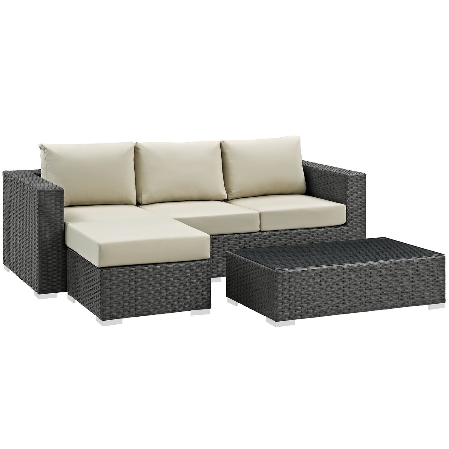 Sojourn 3 Piece Outdoor Patio Sunbrella® Sectional Set Canvas Antique Beige EEI-1889-CHC-BEI-SET