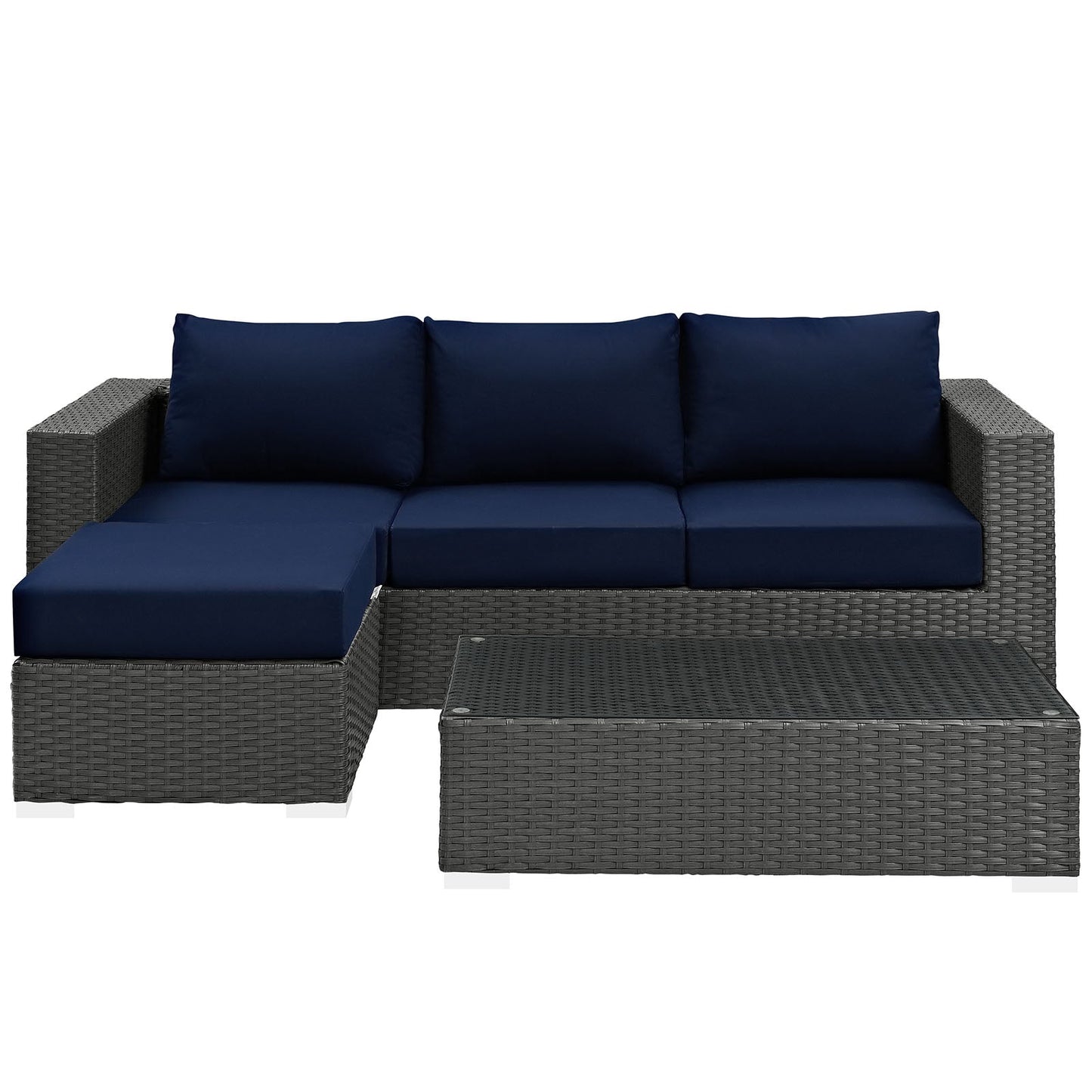 Sojourn 3 Piece Outdoor Patio Sunbrella® Sectional Set Canvas Navy EEI-1889-CHC-NAV-SET