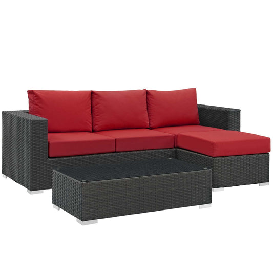 Sojourn 3 Piece Outdoor Patio Sunbrella® Sectional Set Canvas Red EEI-1889-CHC-RED-SET