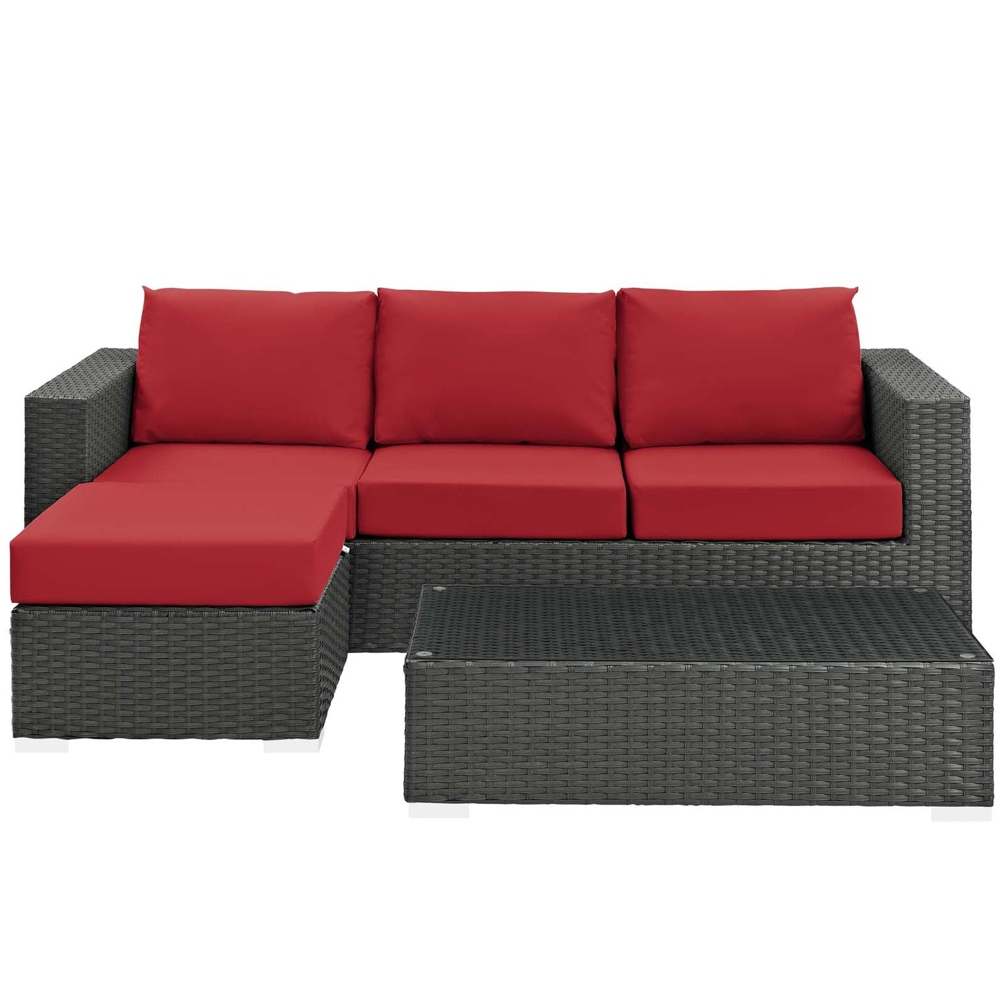 Sojourn 3 Piece Outdoor Patio Sunbrella® Sectional Set Canvas Red EEI-1889-CHC-RED-SET