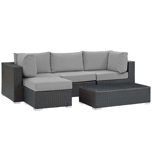 Sojourn 5 Piece Outdoor Patio Sunbrella® Sectional Set Canvas Gray EEI-1890-CHC-GRY-SET