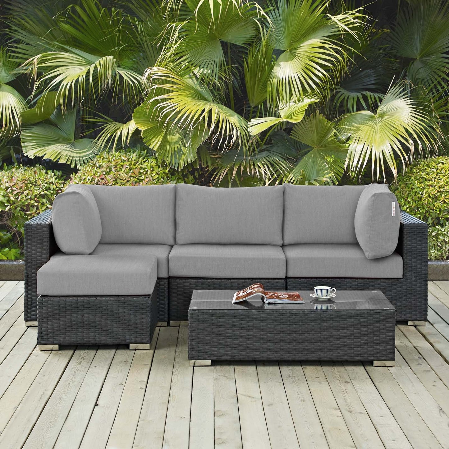 Sojourn 5 Piece Outdoor Patio Sunbrella® Sectional Set Canvas Gray EEI-1890-CHC-GRY-SET