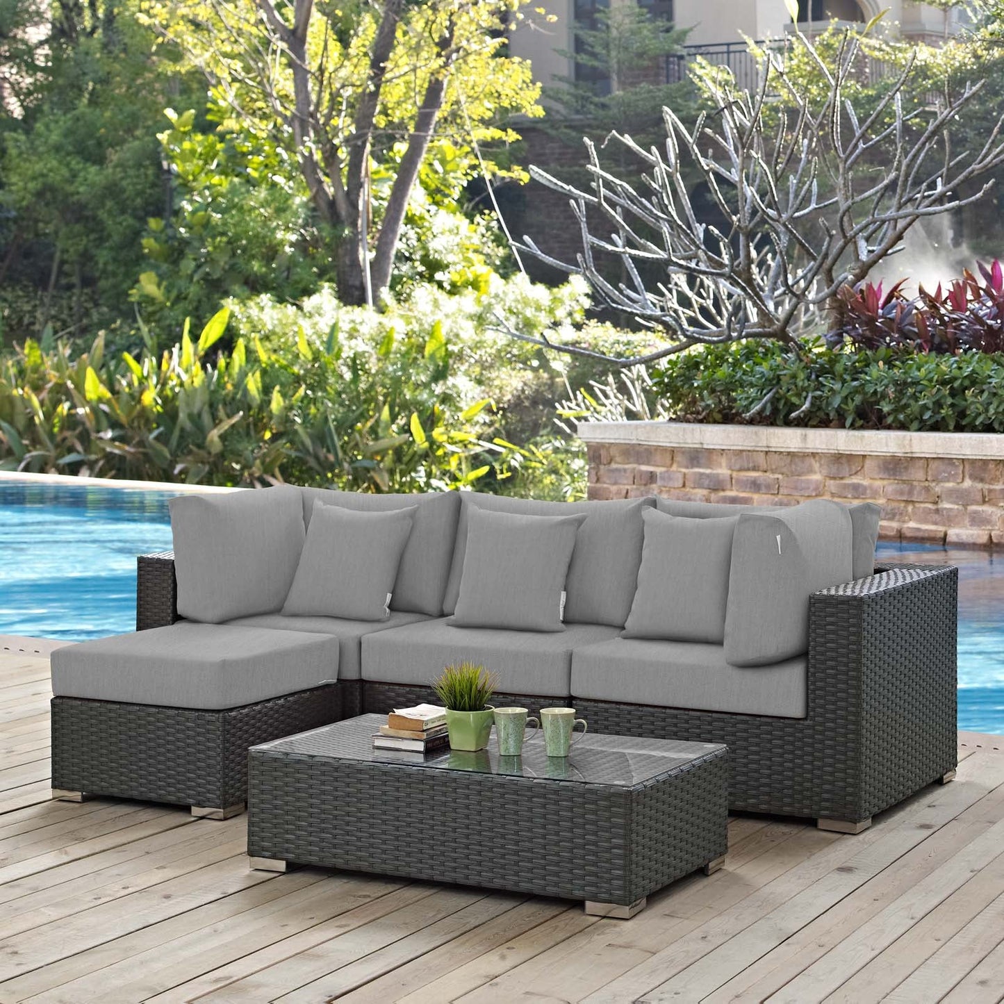 Sojourn 5 Piece Outdoor Patio Sunbrella® Sectional Set Canvas Gray EEI-1890-CHC-GRY-SET