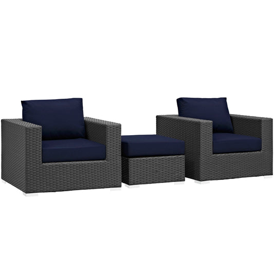 Sojourn 3 Piece Outdoor Patio Sunbrella® Sectional Set Canvas Navy EEI-1891-CHC-NAV-SET