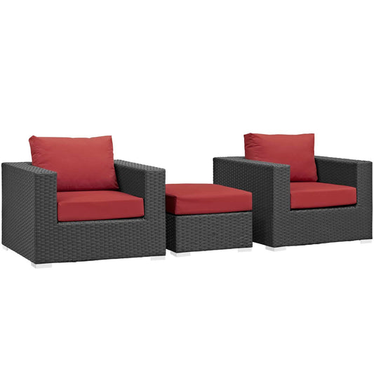 Sojourn 3 Piece Outdoor Patio Sunbrella® Sectional Set Canvas Red EEI-1891-CHC-RED-SET