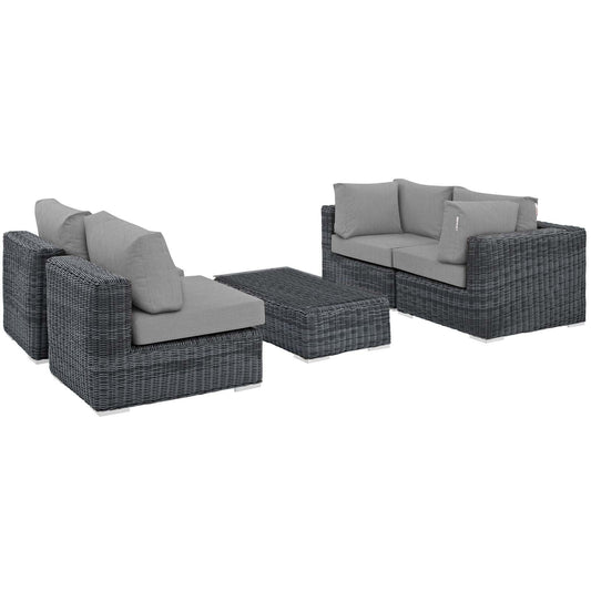 Summon 5 Piece Outdoor Patio Sunbrella® Sectional Set Canvas Gray EEI-1896-GRY-GRY-SET