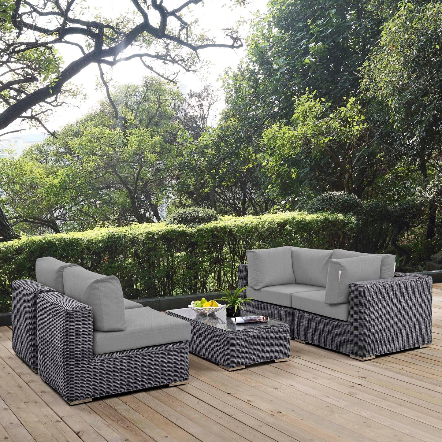 Summon 5 Piece Outdoor Patio Sunbrella® Sectional Set Canvas Gray EEI-1896-GRY-GRY-SET