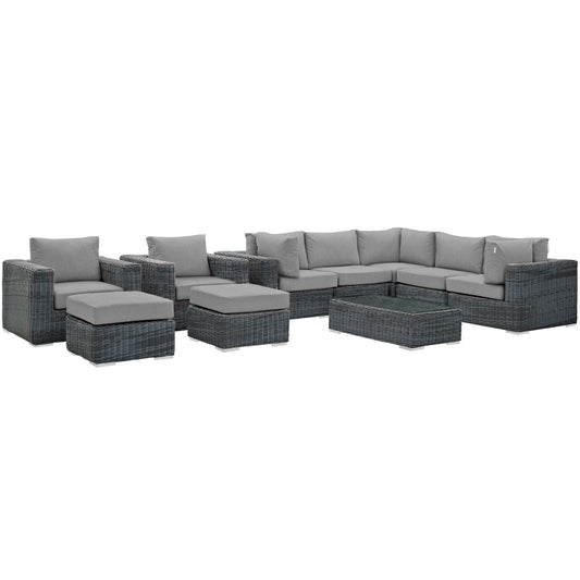 Summon 10 Piece Outdoor Patio Sunbrella® Sectional Set Canvas Gray EEI-1902-GRY-GRY-SET