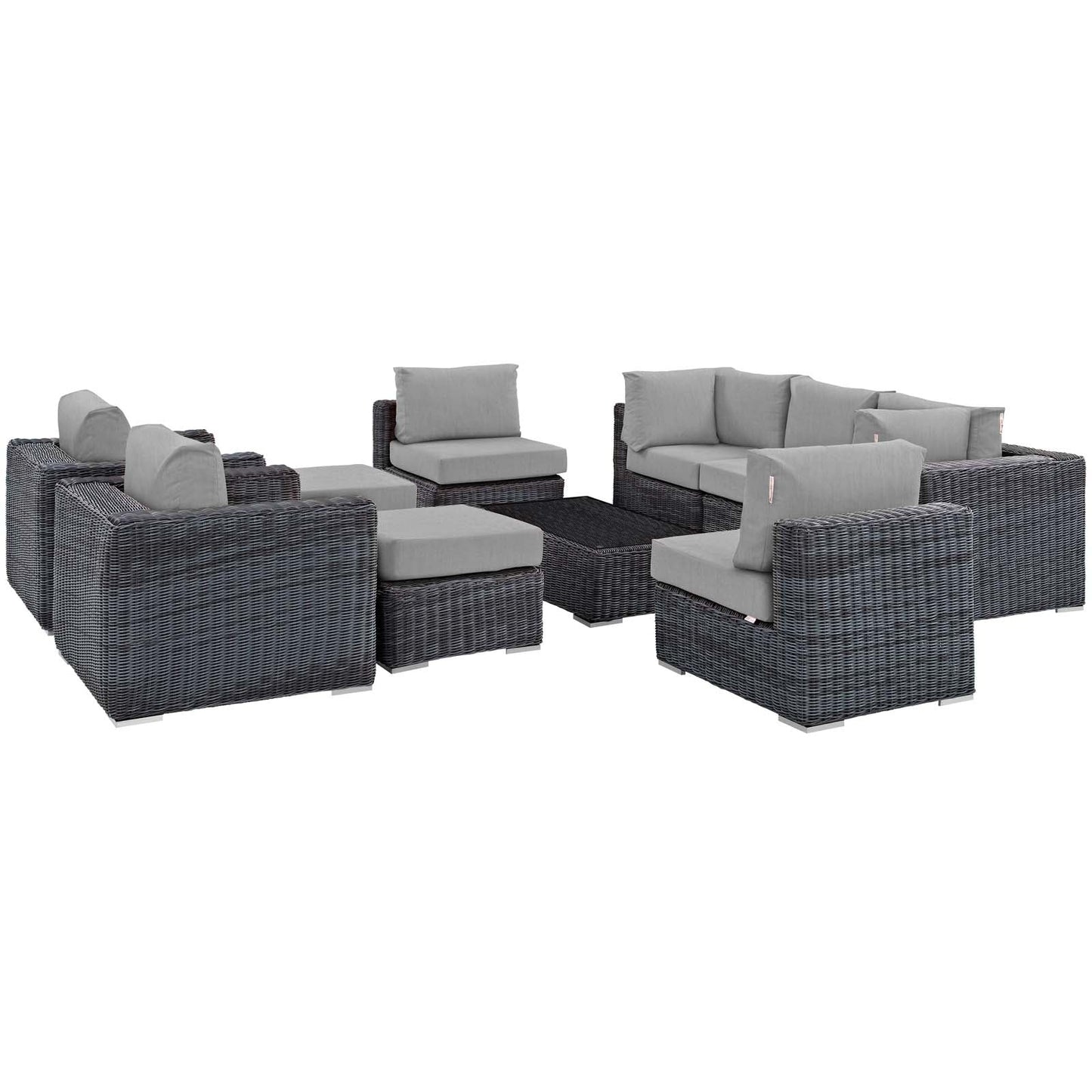 Summon 10 Piece Outdoor Patio Sunbrella® Sectional Set Canvas Gray EEI-1902-GRY-GRY-SET