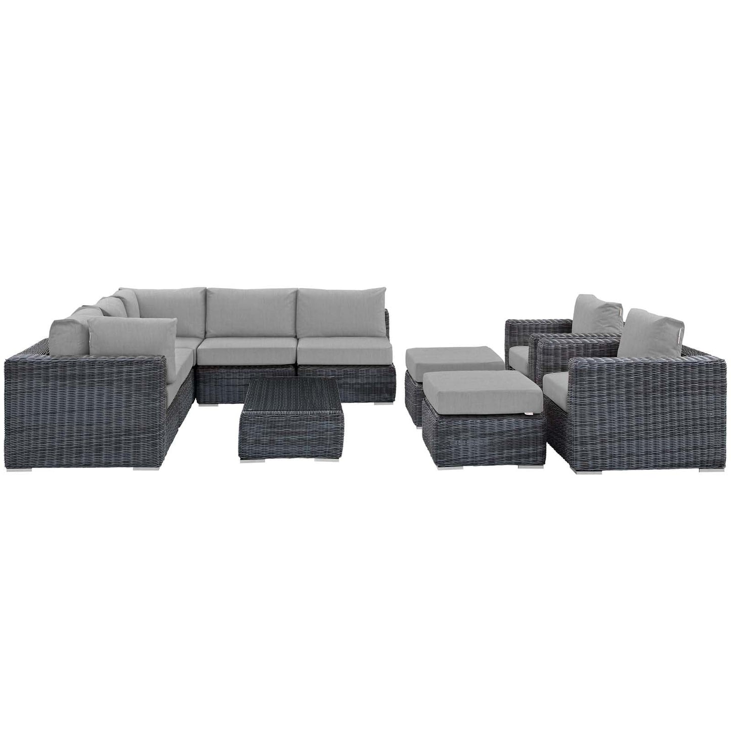 Summon 10 Piece Outdoor Patio Sunbrella® Sectional Set Canvas Gray EEI-1902-GRY-GRY-SET