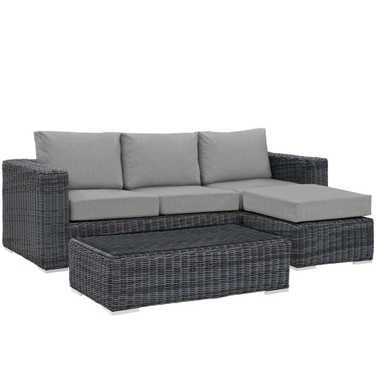 Summon 3 Piece Outdoor Patio Sunbrella® Sectional Set Canvas Gray EEI-1903-GRY-GRY-SET