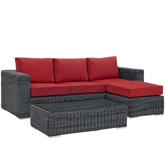 Summon 3 Piece Outdoor Patio Sunbrella® Sectional Set Canvas Red EEI-1903-GRY-RED-SET