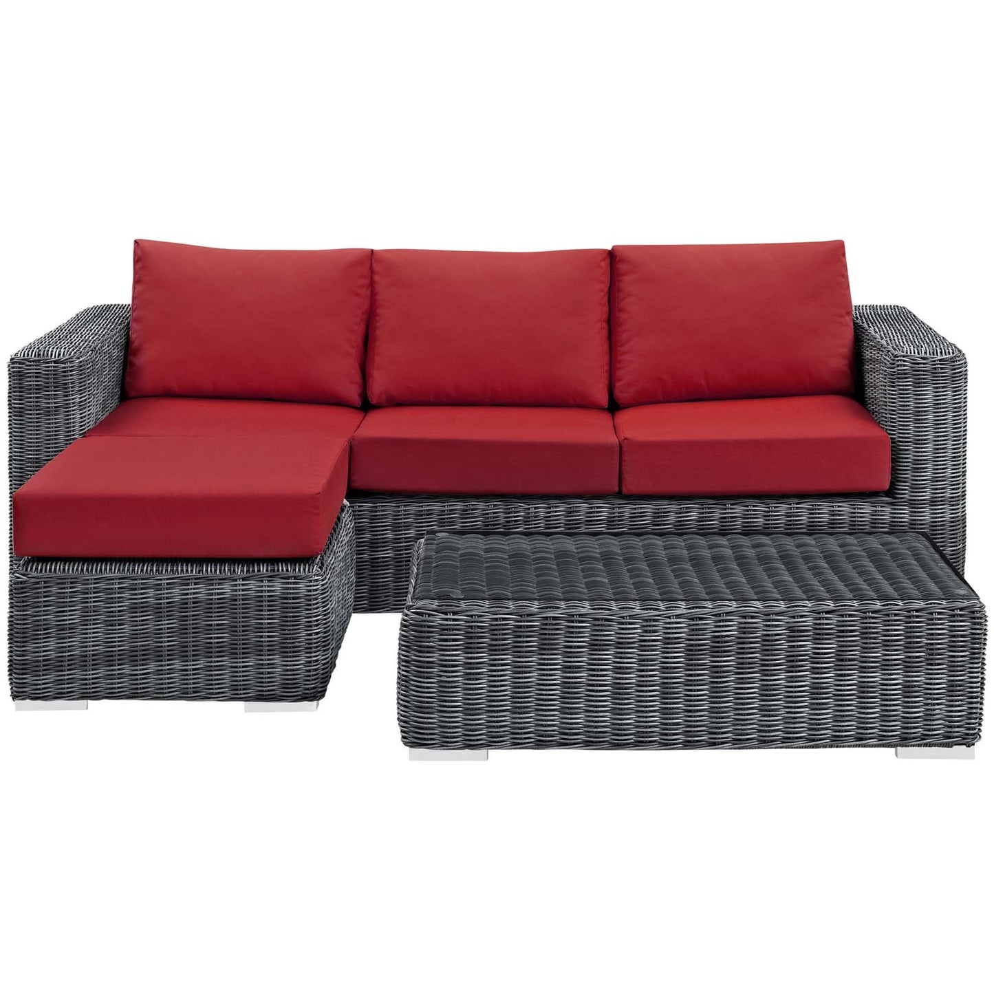 Summon 3 Piece Outdoor Patio Sunbrella® Sectional Set Canvas Red EEI-1903-GRY-RED-SET