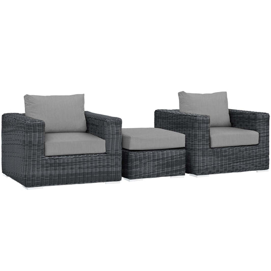 Summon 3 Piece Outdoor Patio Sunbrella® Sectional Set Canvas Gray EEI-1905-GRY-GRY-SET