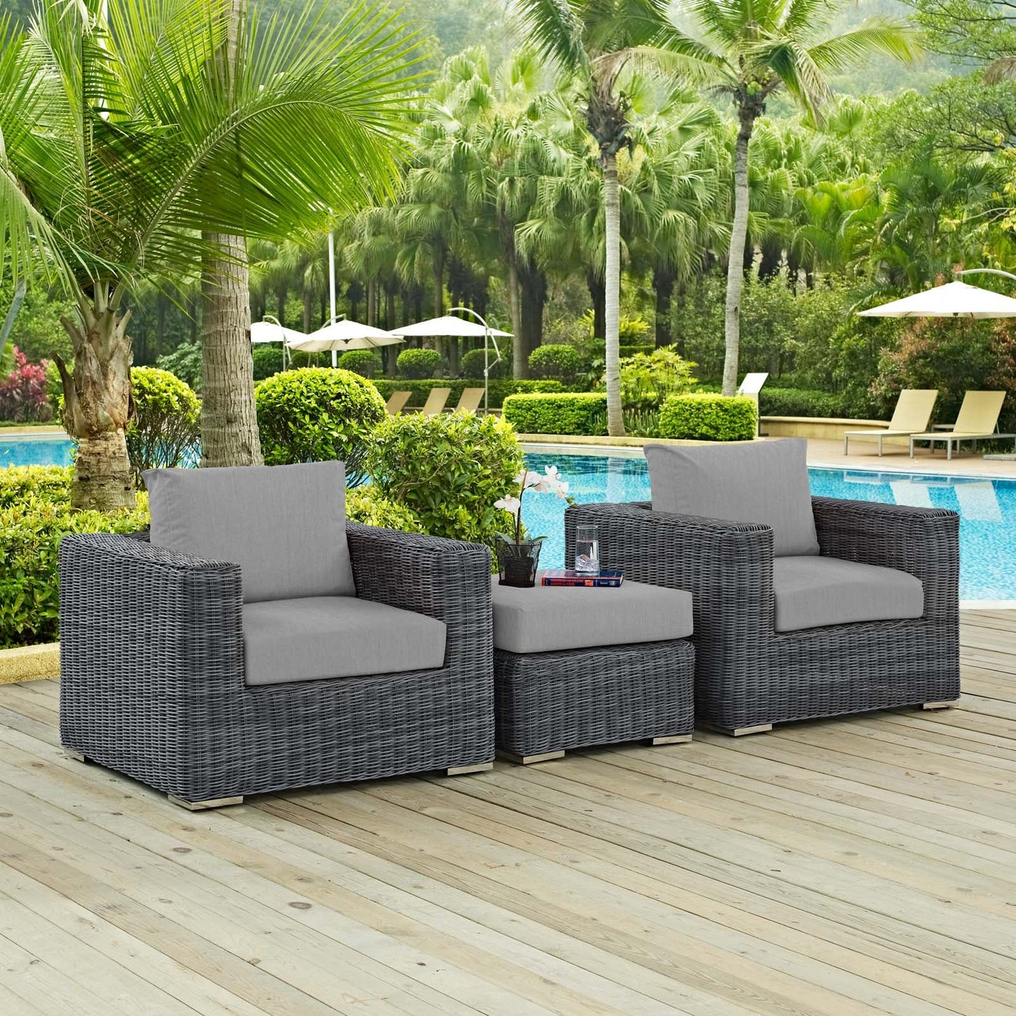 Summon 3 Piece Outdoor Patio Sunbrella® Sectional Set Canvas Gray EEI-1905-GRY-GRY-SET