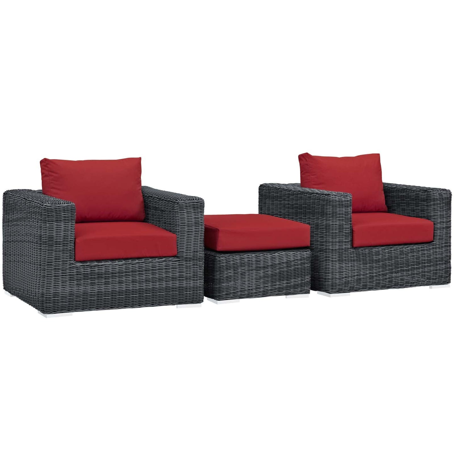 Summon 3 Piece Outdoor Patio Sunbrella® Sectional Set Canvas Red EEI-1905-GRY-RED-SET