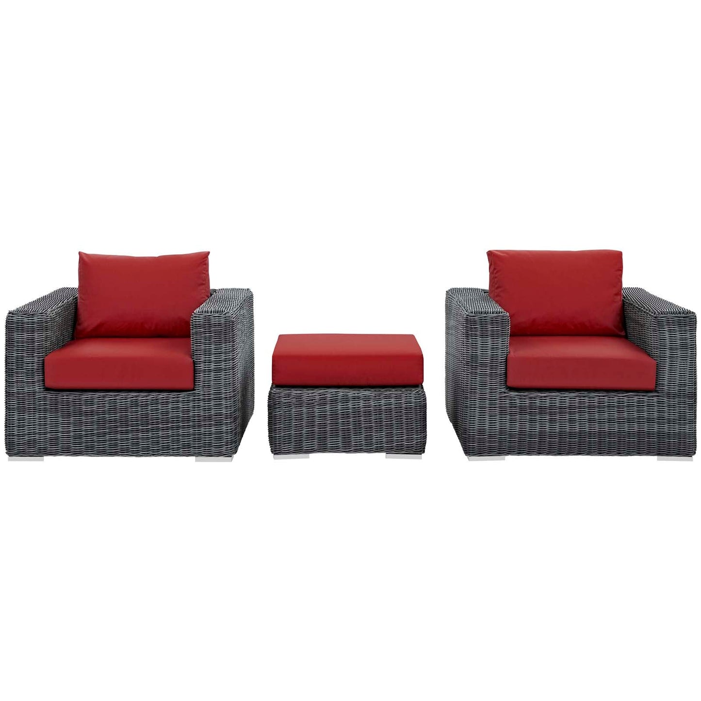 Summon 3 Piece Outdoor Patio Sunbrella® Sectional Set Canvas Red EEI-1905-GRY-RED-SET