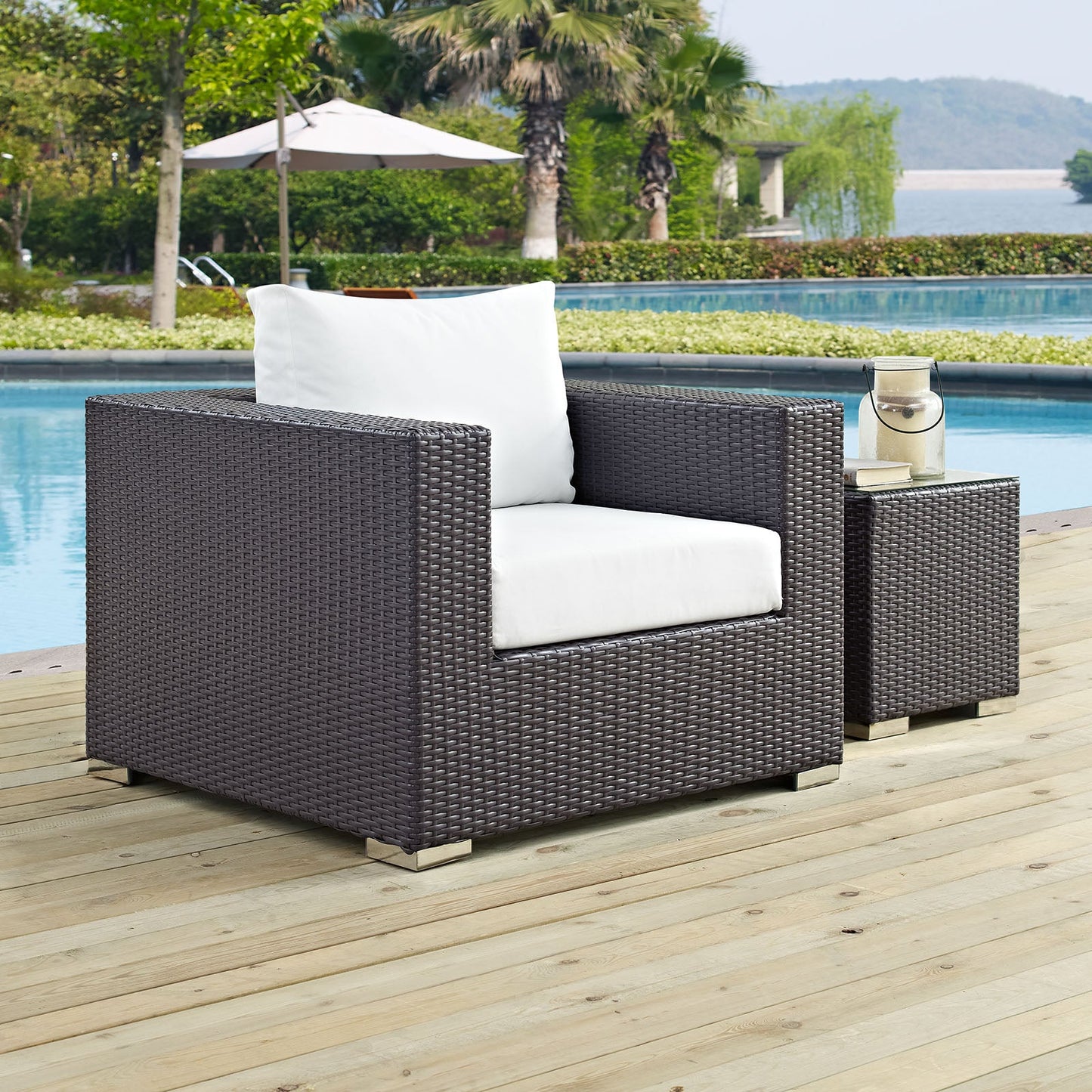 Convene Outdoor Patio Armchair Espresso White EEI-1906-EXP-WHI