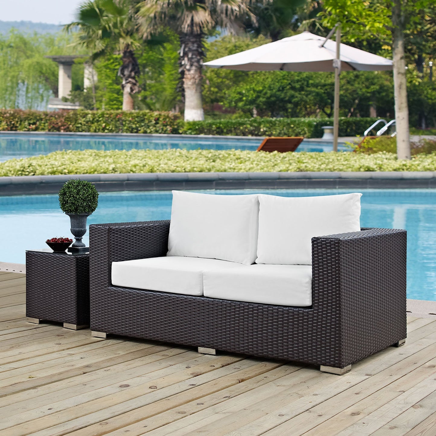 Convene Outdoor Patio Loveseat Espresso White EEI-1907-EXP-WHI