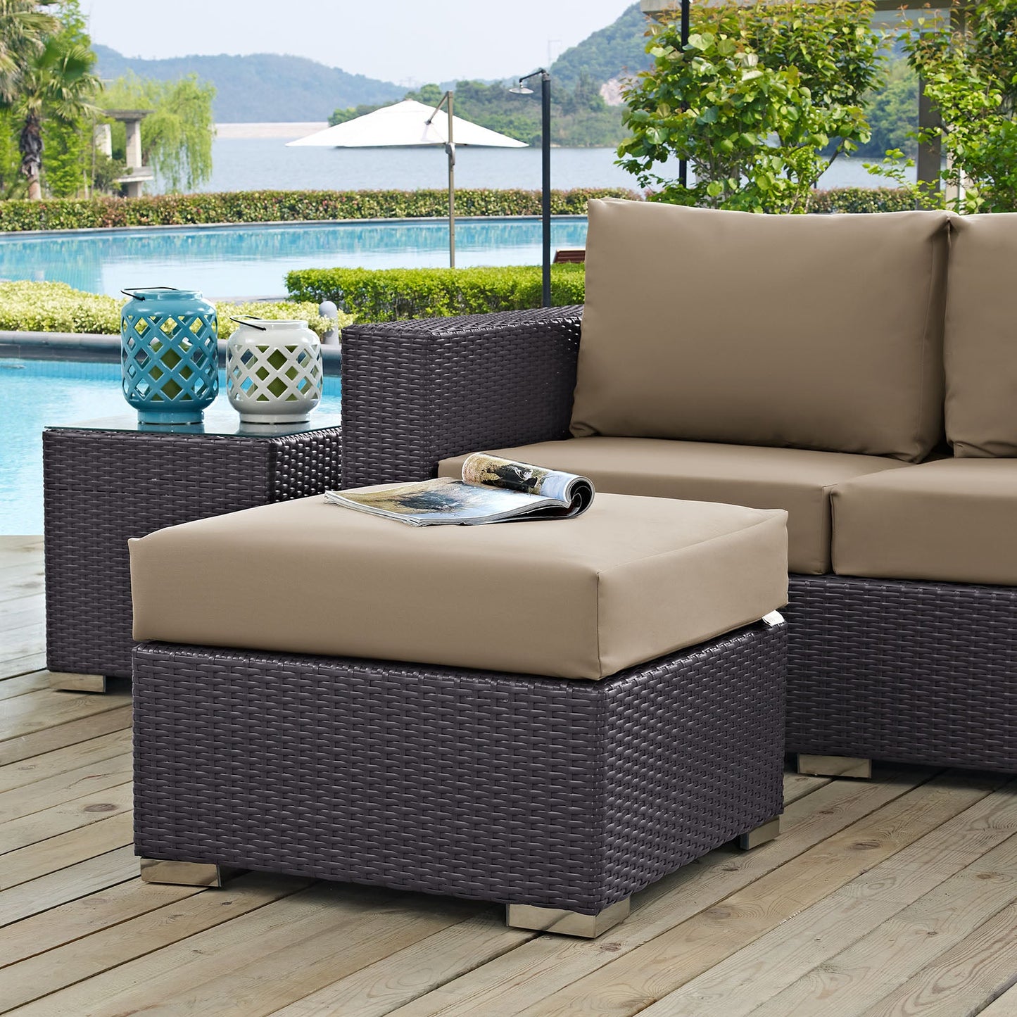 Convene Outdoor Patio Fabric Square Ottoman Espresso Mocha EEI-1911-EXP-MOC