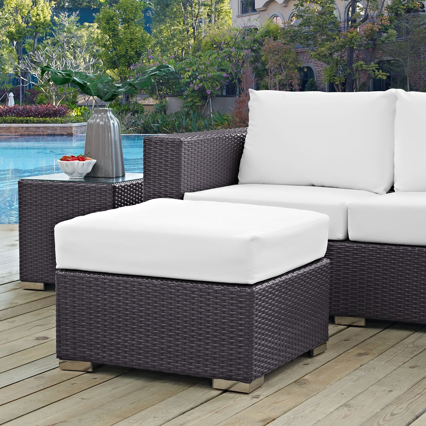 Convene Outdoor Patio Fabric Square Ottoman Espresso White EEI-1911-EXP-WHI