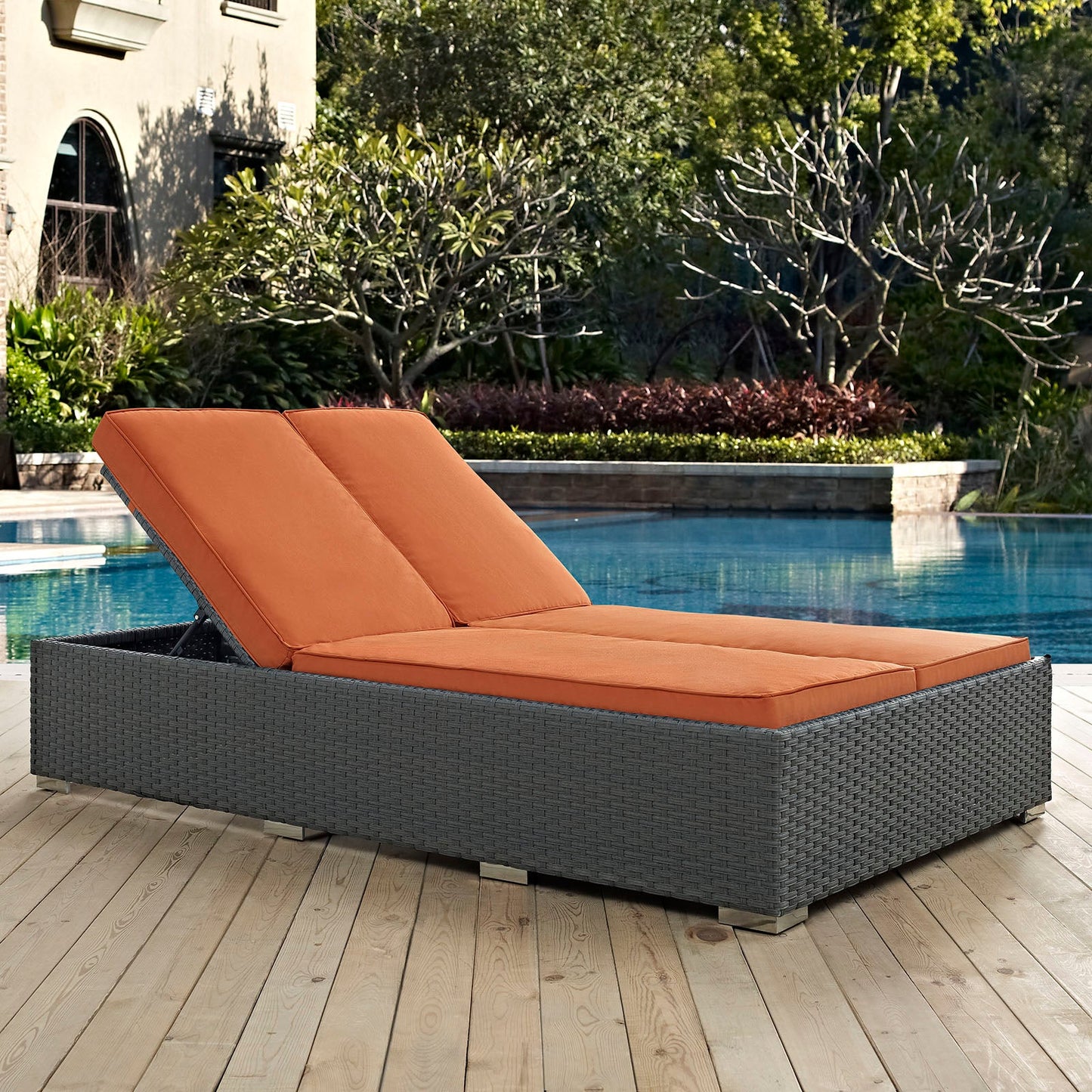 Sojourn Outdoor Patio Sunbrella® Double Chaise Chocolate Tuscan EEI-1983-CHC-TUS