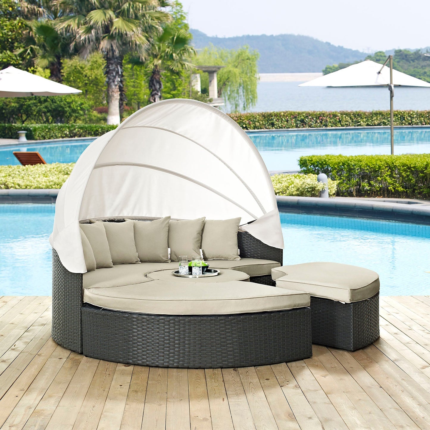 Sojourn Outdoor Patio Sunbrella® Daybed Antique Canvas Beige EEI-1986-CHC-BEI-SET