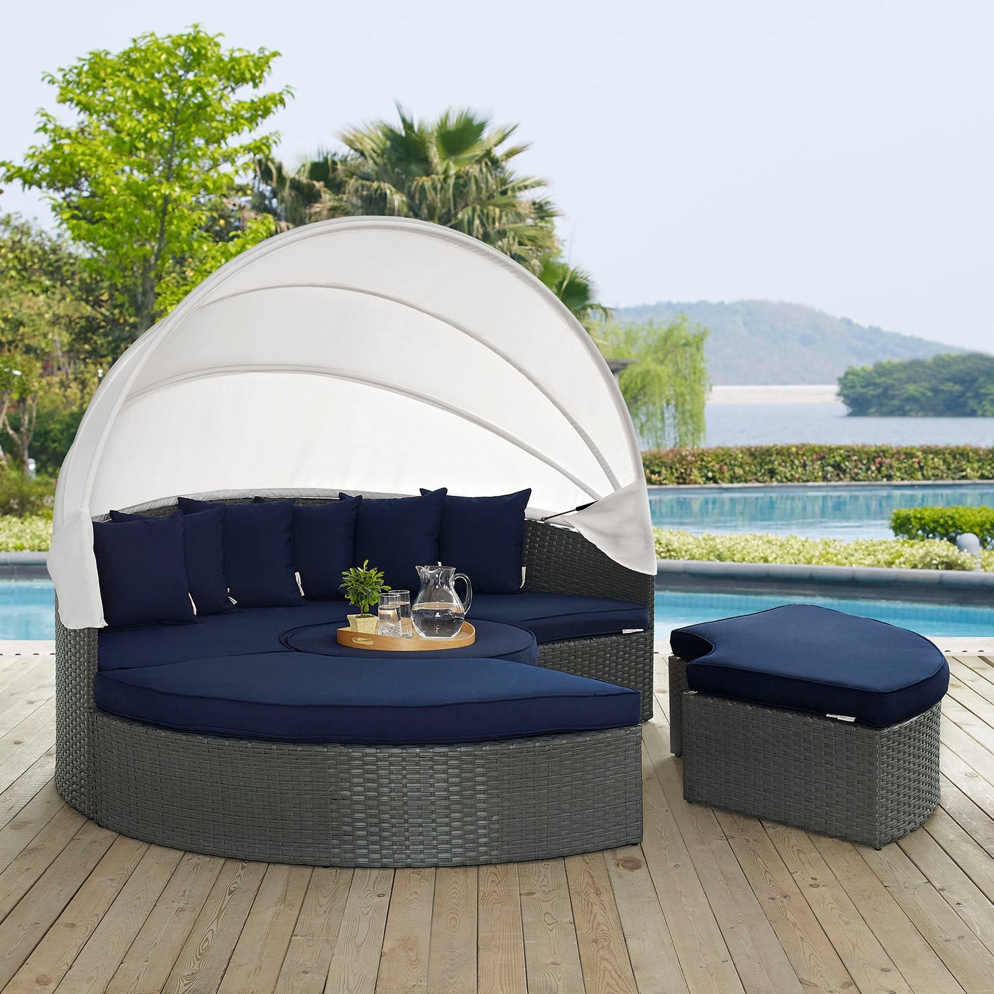 Sojourn Outdoor Patio Sunbrella® Daybed Canvas Navy EEI-1986-CHC-NAV-SET