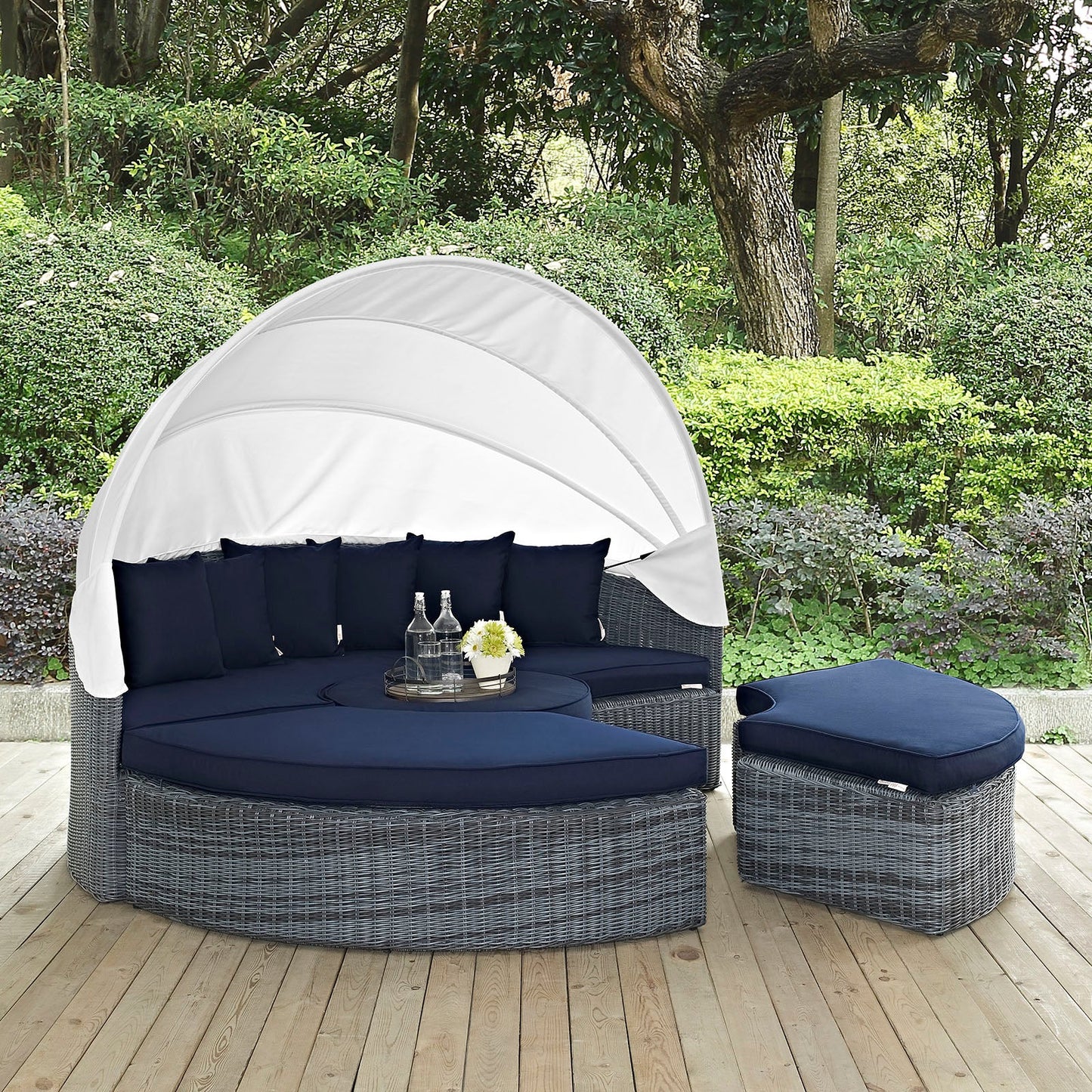 Summon Canopy Outdoor Patio Sunbrella® Daybed Canvas Navy EEI-1997-GRY-NAV-SET