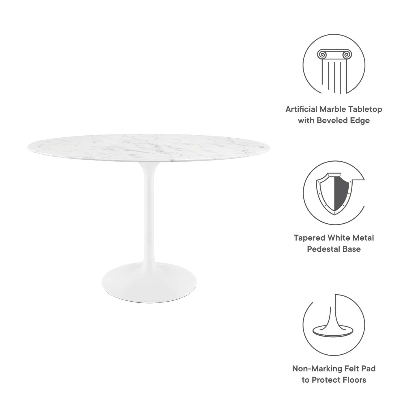 Lippa 48" Oval Artificial Marble Dining Table White EEI-2021-WHI