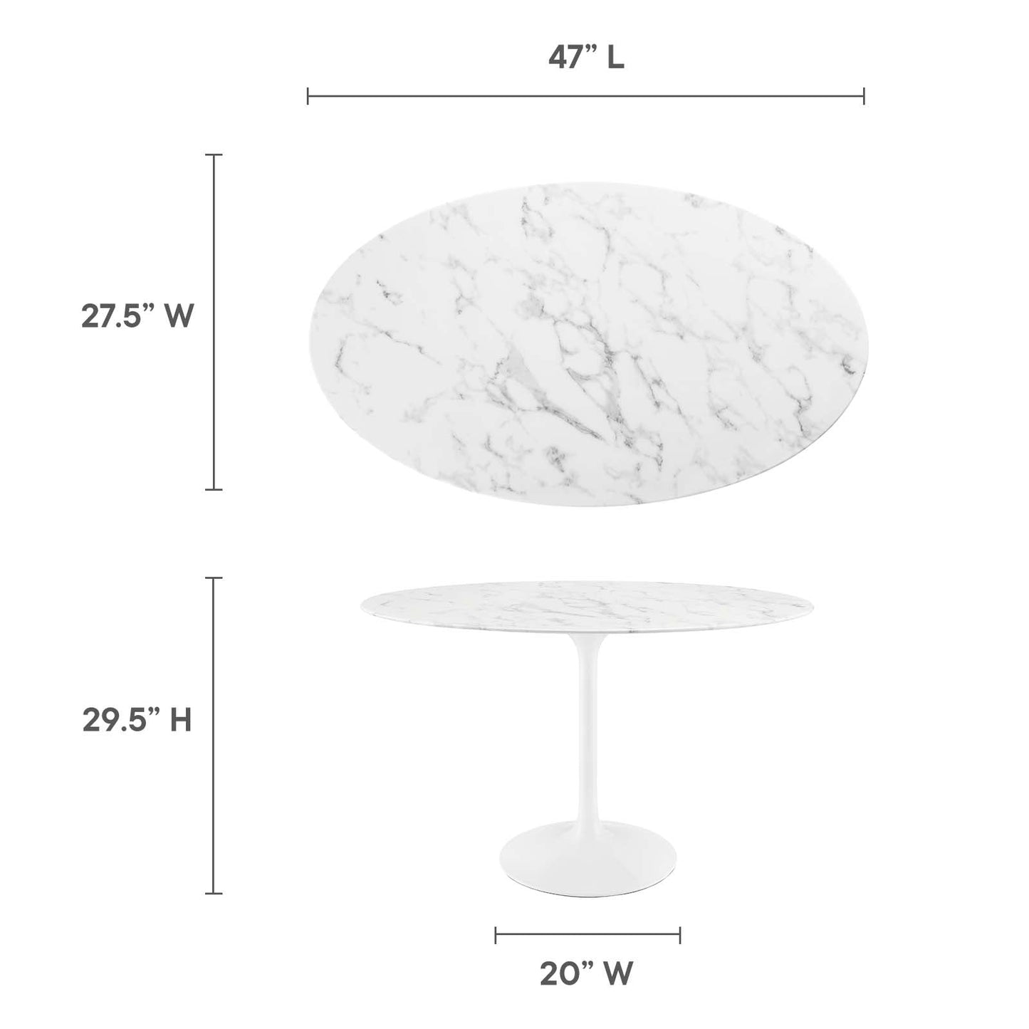 Lippa 48" Oval Artificial Marble Dining Table White EEI-2021-WHI