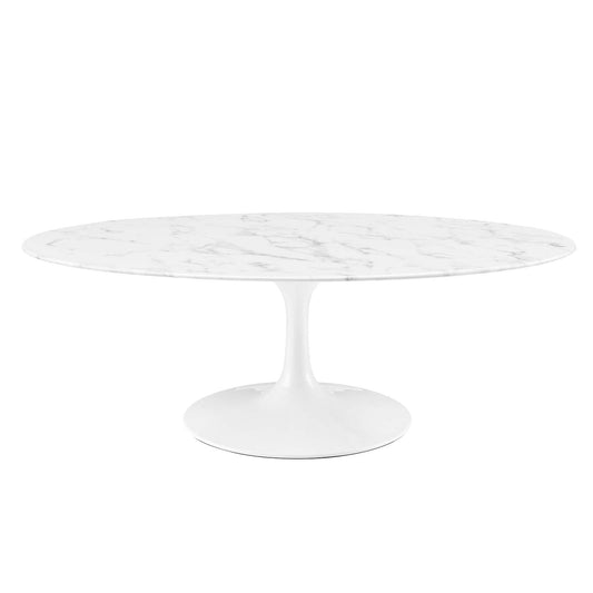 Lippa 48" Oval Artificial Marble Coffee Table White EEI-2022-WHI