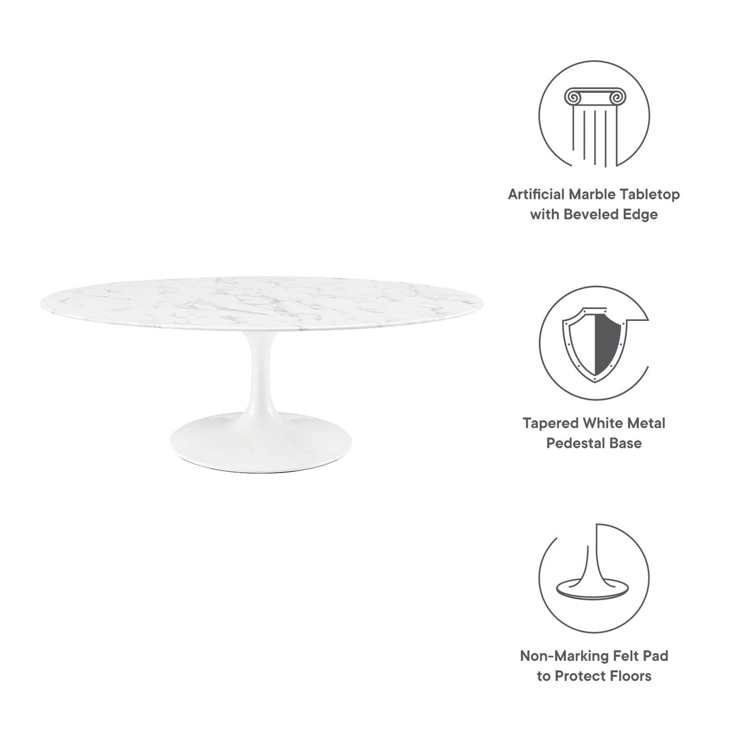 Lippa 48" Oval Artificial Marble Coffee Table White EEI-2022-WHI