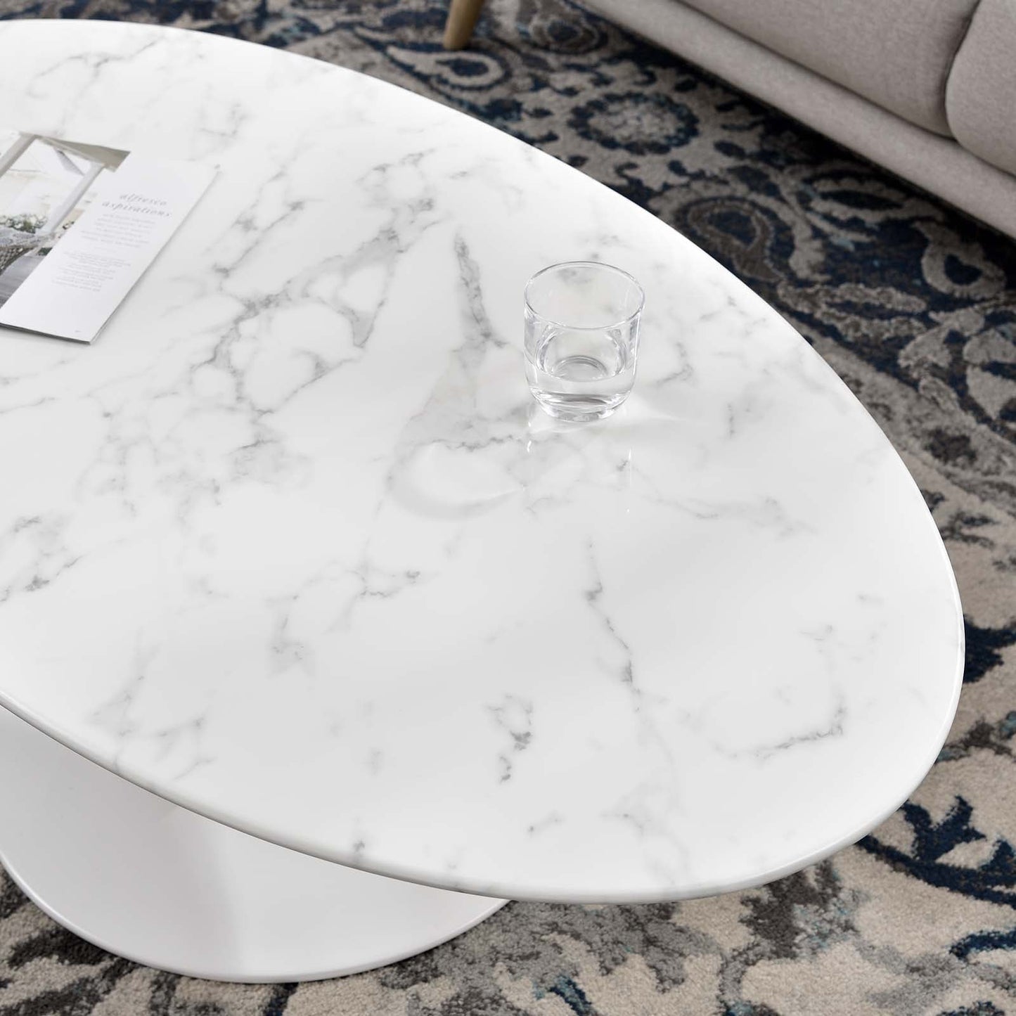 Lippa 48" Oval Artificial Marble Coffee Table White EEI-2022-WHI