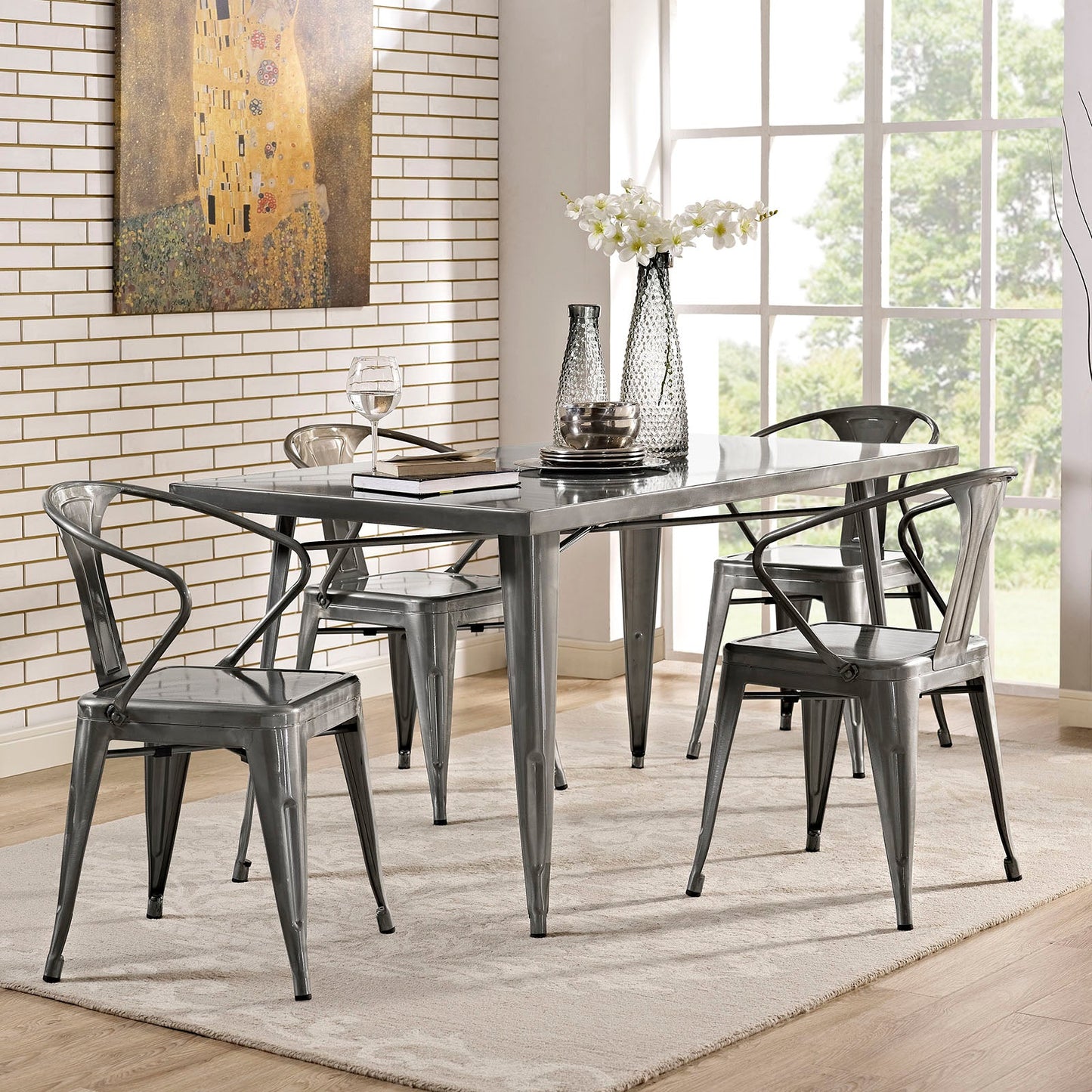 Alacrity Rectangle Metal Dining Table Gunmetal EEI-2033-GME