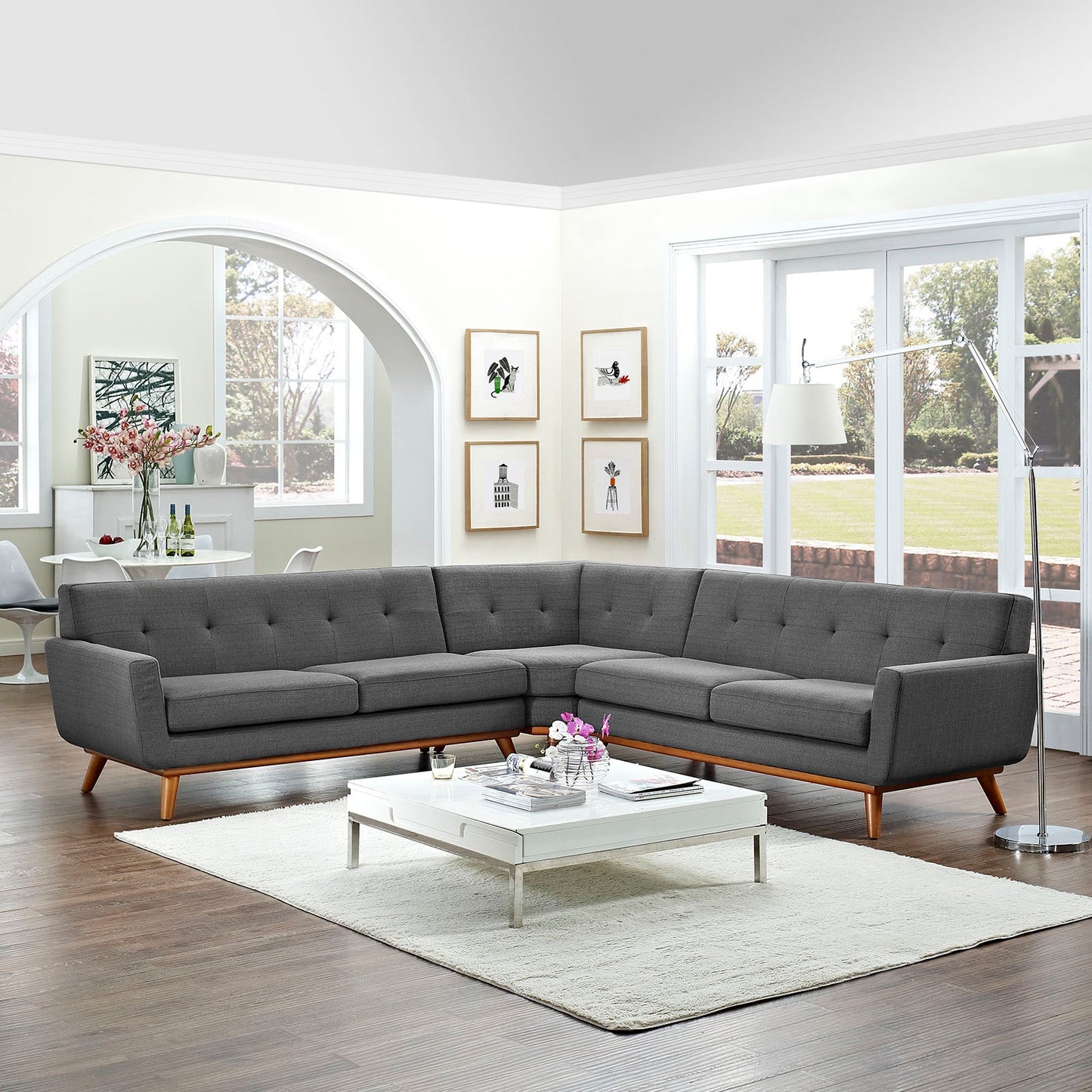 Engage L-Shaped Upholstered Fabric Sectional Sofa Gray EEI-2108-DOR-SET