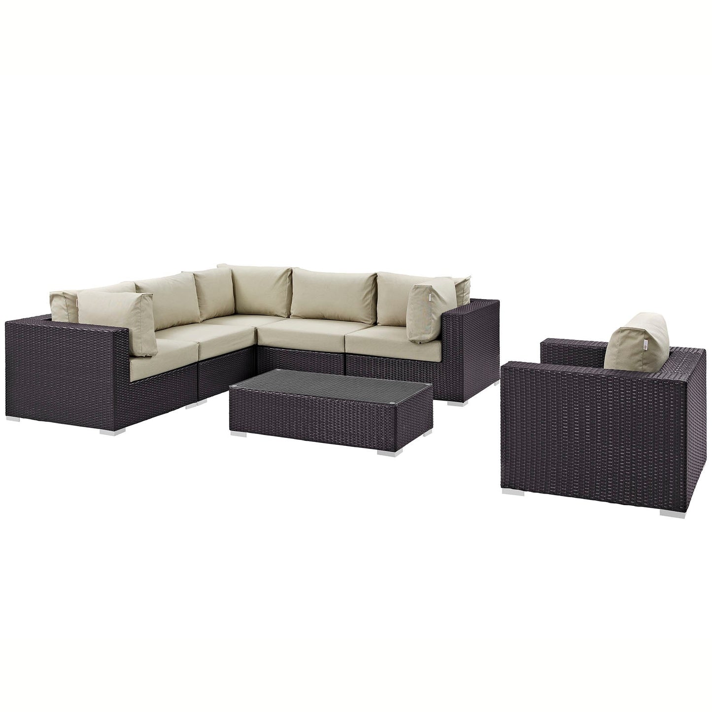 Convene 7 Piece Outdoor Patio Sectional Set Espresso Beige EEI-2157-EXP-BEI-SET