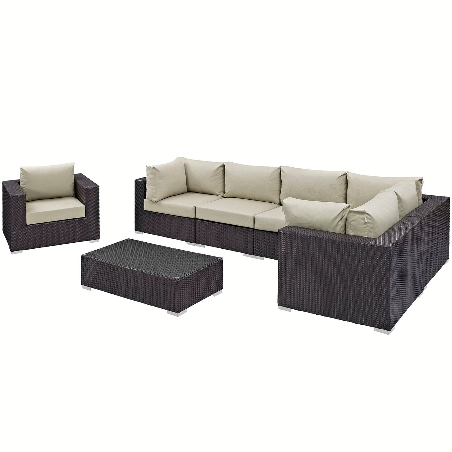 Convene 7 Piece Outdoor Patio Sectional Set Espresso Beige EEI-2157-EXP-BEI-SET