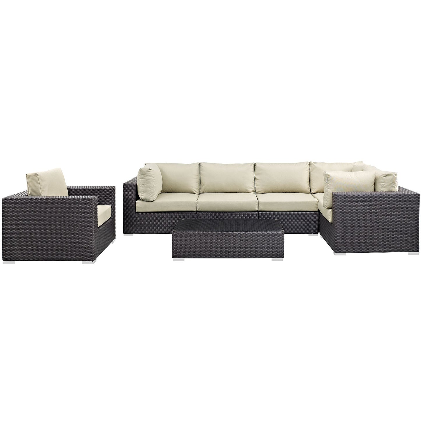 Convene 7 Piece Outdoor Patio Sectional Set Espresso Beige EEI-2157-EXP-BEI-SET