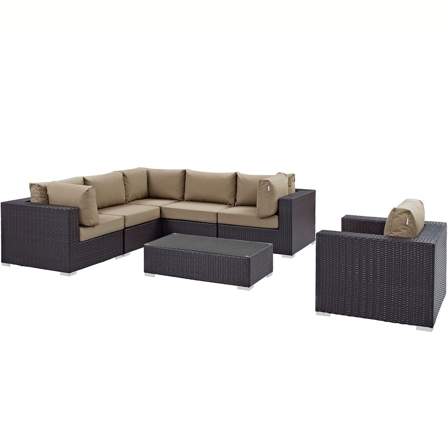 Convene 7 Piece Outdoor Patio Sectional Set Espresso Mocha EEI-2157-EXP-MOC-SET