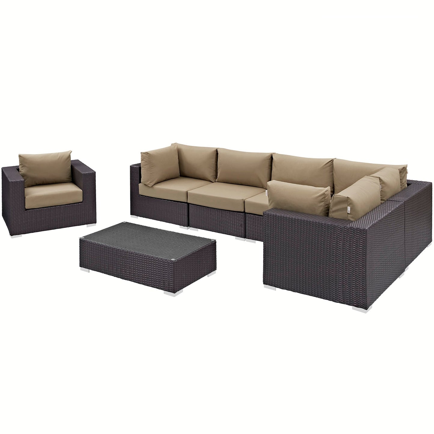 Convene 7 Piece Outdoor Patio Sectional Set Espresso Mocha EEI-2157-EXP-MOC-SET