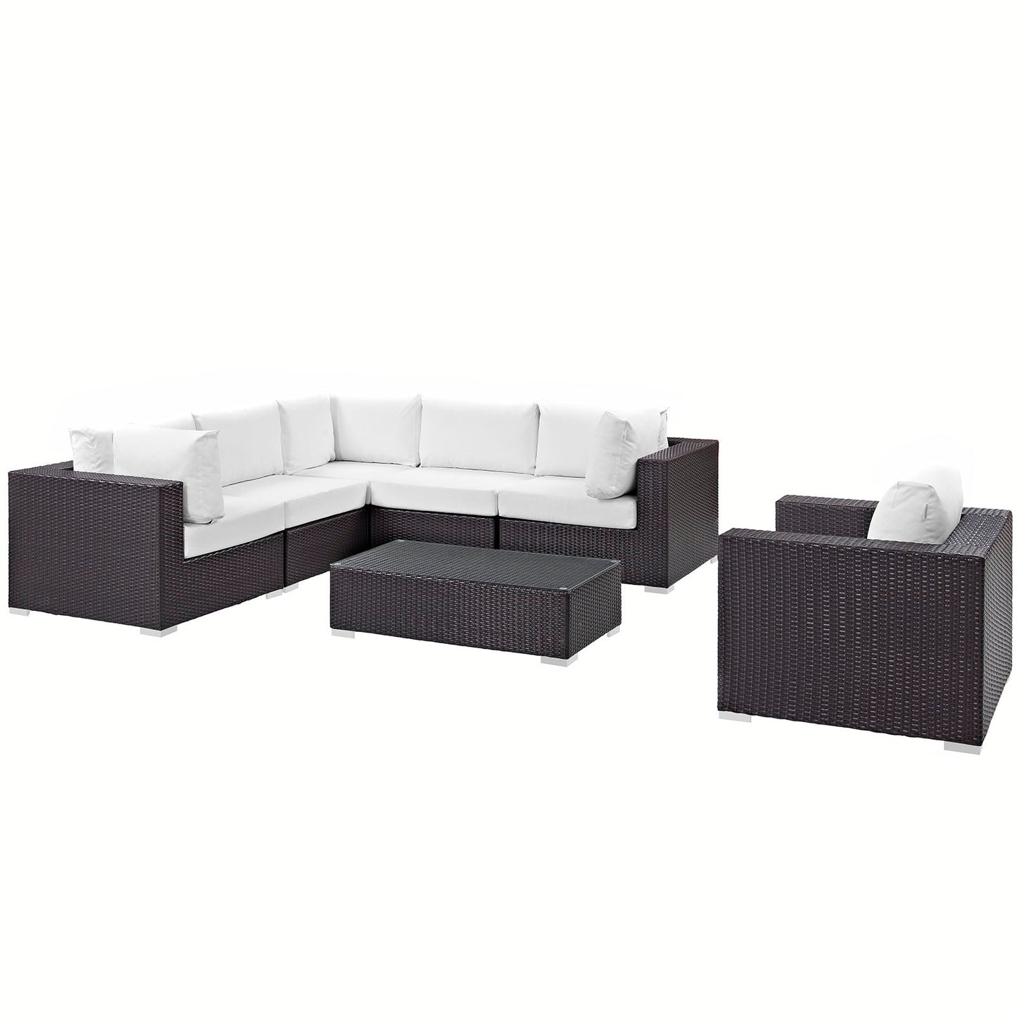 Convene 7 Piece Outdoor Patio Sectional Set Espresso White EEI-2157-EXP-WHI-SET