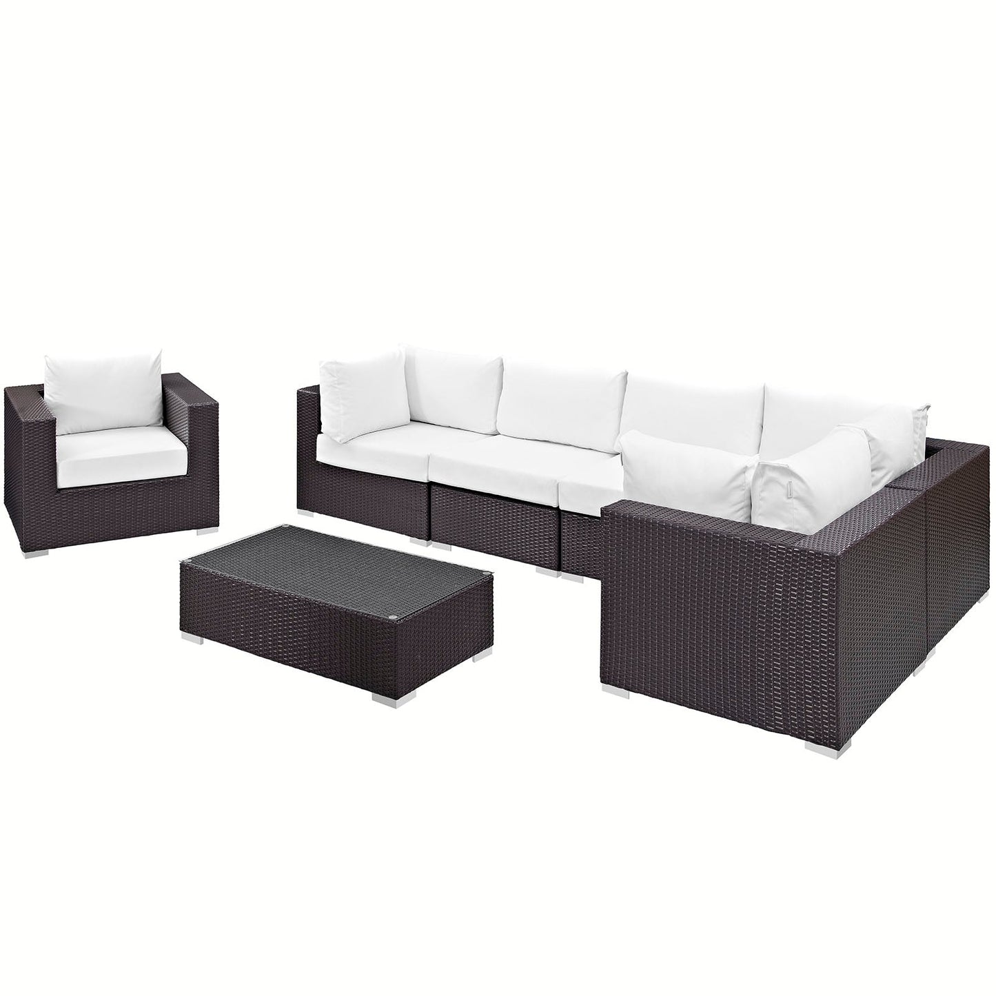 Convene 7 Piece Outdoor Patio Sectional Set Espresso White EEI-2157-EXP-WHI-SET