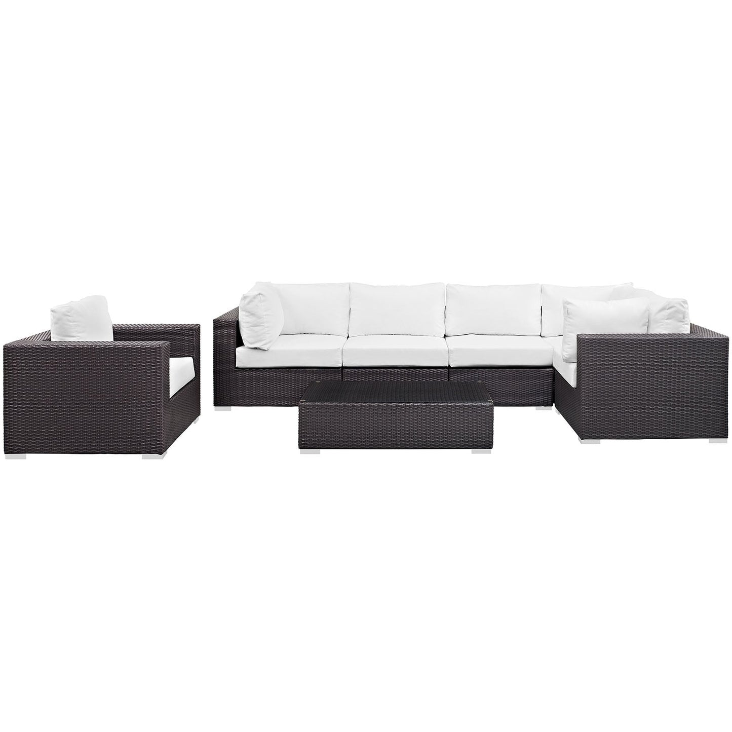 Convene 7 Piece Outdoor Patio Sectional Set Espresso White EEI-2157-EXP-WHI-SET