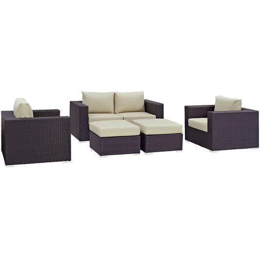 Convene 5 Piece Outdoor Patio Sofa Set Espresso Beige EEI-2158-EXP-BEI-SET