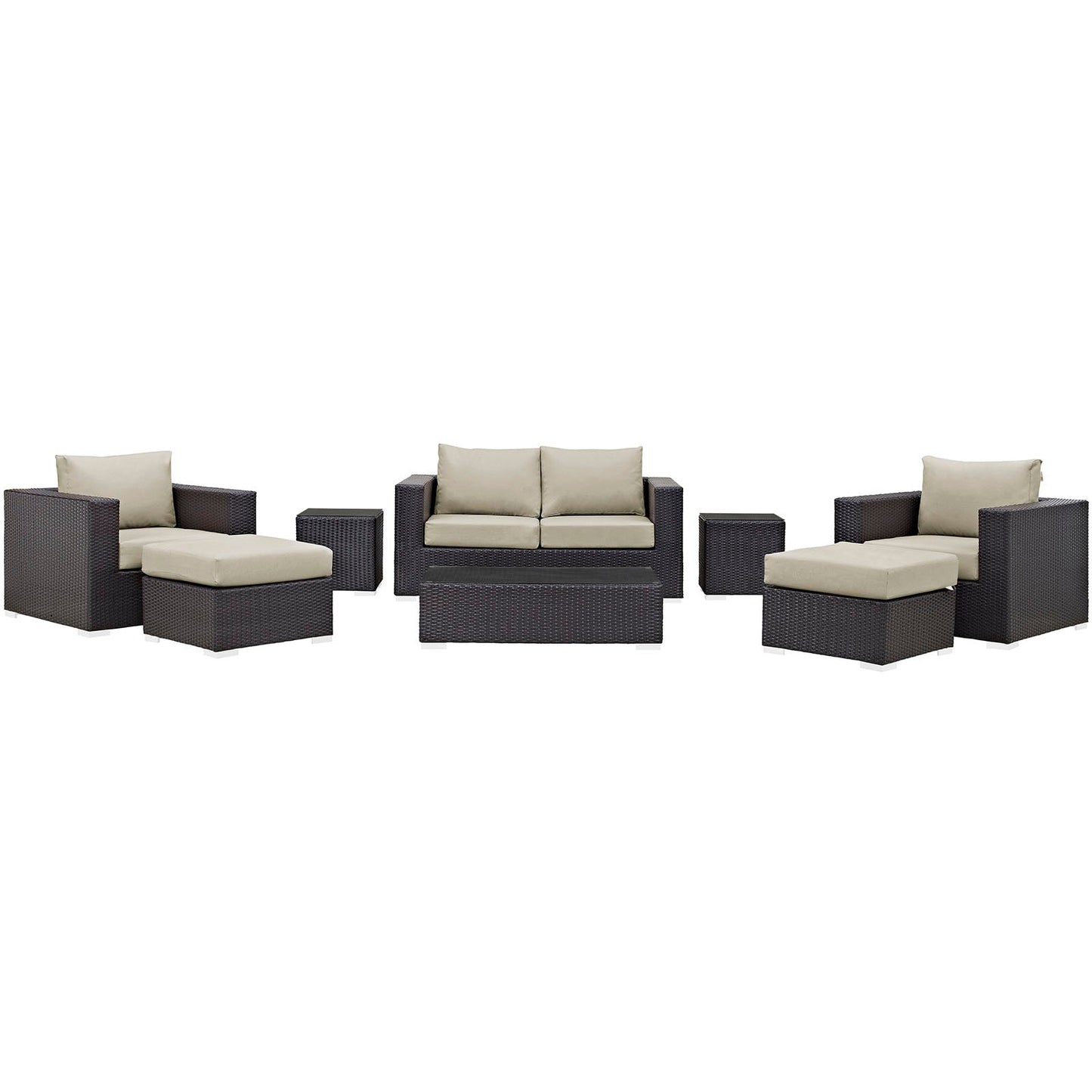 Convene 8 Piece Outdoor Patio Sofa Set Espresso Beige EEI-2159-EXP-BEI-SET