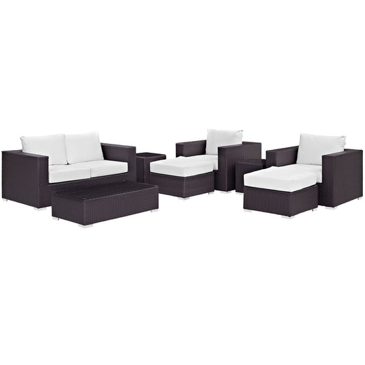 Convene 8 Piece Outdoor Patio Sofa Set Espresso White EEI-2159-EXP-WHI-SET