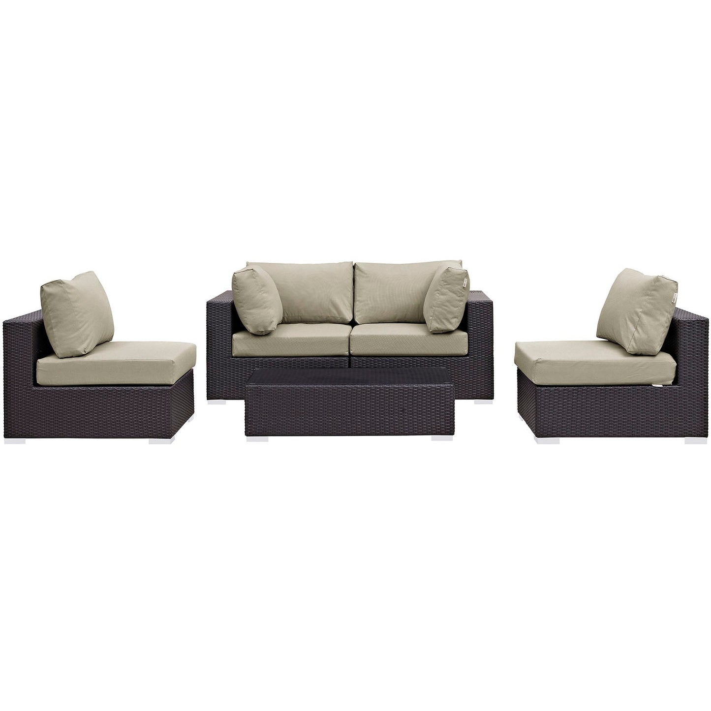 Convene 5 Piece Outdoor Patio Sectional Set Espresso Beige EEI-2163-EXP-BEI-SET