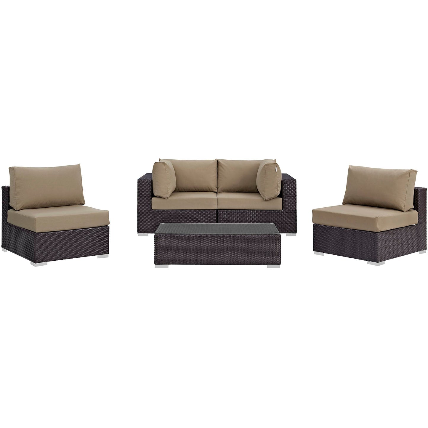 Convene 5 Piece Outdoor Patio Sectional Set Espresso Mocha EEI-2163-EXP-MOC-SET